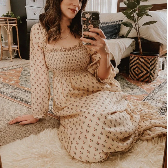 Sezane Lina Maxi Dress Sz 2 Long Sleeve Floral Chiffon Cottagecore Prairie Boho - Picture 5 of 13